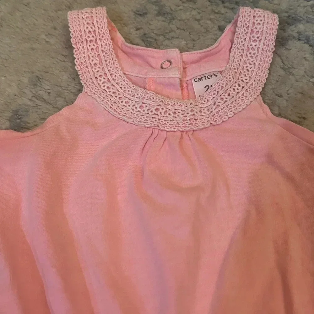 Carter’s Pink Crochet Trim Sleeveless Romper Girls Size 2T